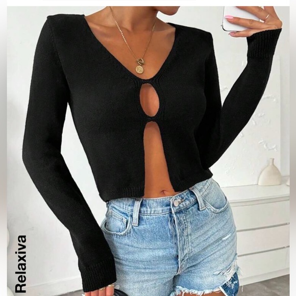 V-Neck Open Front Sweater - Picture 2 of 3